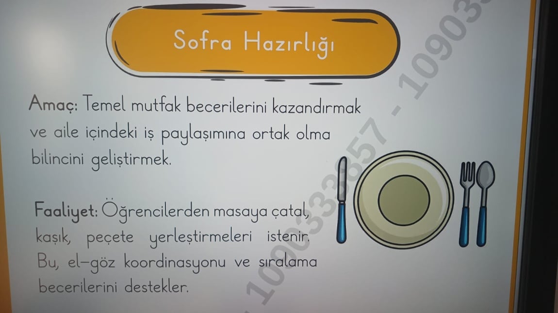 YAŞAM BECERİLERİ PROJESİ SOFRA HAZIRLAMA ETKİNLİĞİ